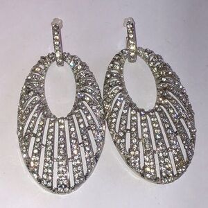 Huge Elegant Silver Tone CZ Rhinestone Boho Retro Hoop Earrings